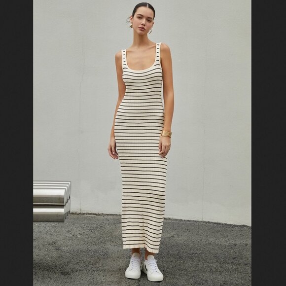 Commense Dresses & Skirts - Commense Large Ivory Black Striped Maxi Dress NEW NWT Summer Minimalist Knit